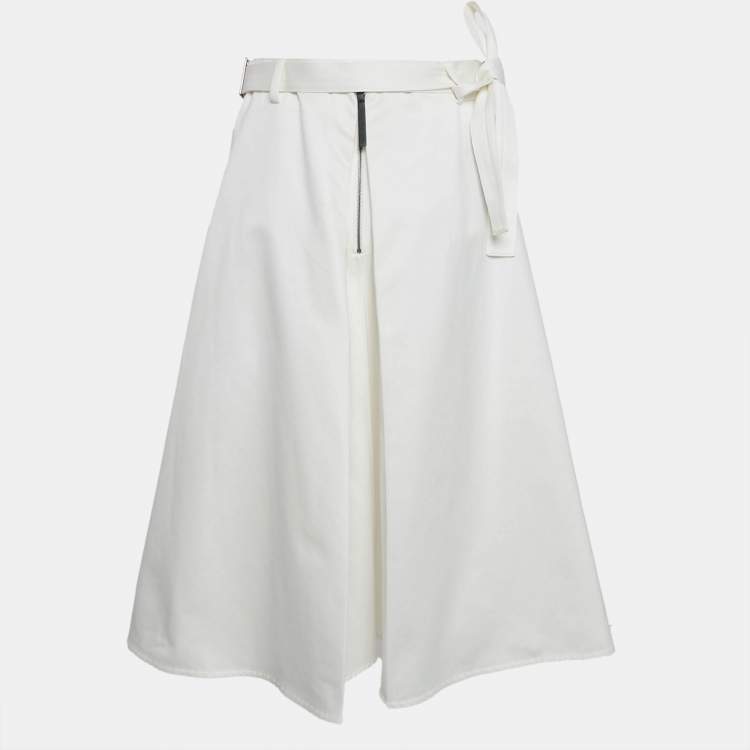 Pre Owned Marni White Cotton Inverted Pleat Midi Skirt M