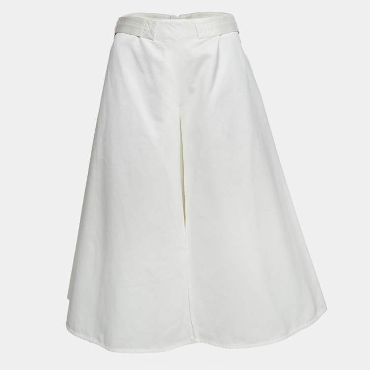 Pre Owned Marni White Cotton Inverted Pleat Midi Skirt M