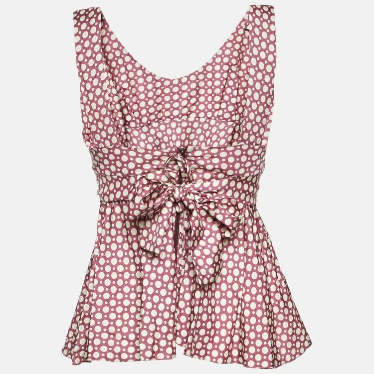 Pre Owned Marni Dusty Pink Dot Print Waist Tie-Up Top S