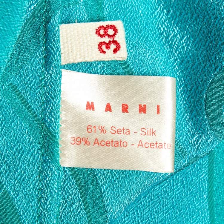Pre Owned Marni Green Jacquard Silk Blend V-Neck Top S