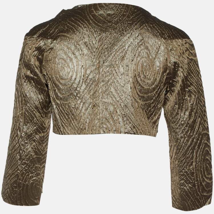 Pre Owned Marni Metallic Textured Jacquard Silk Blend Crop Jacket S