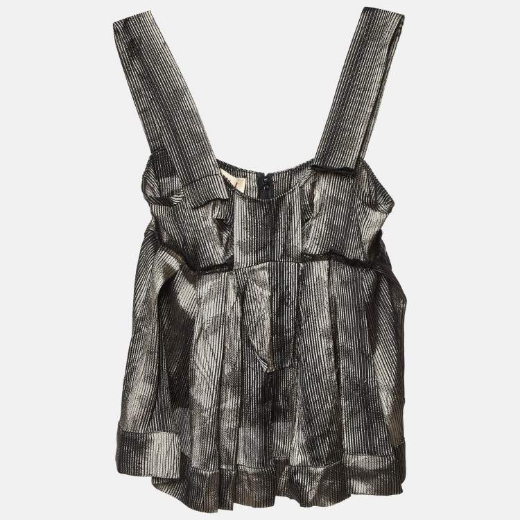 Pre Owned Marni Metallic Stripe Lurex Silk Blend Trapeze Top S