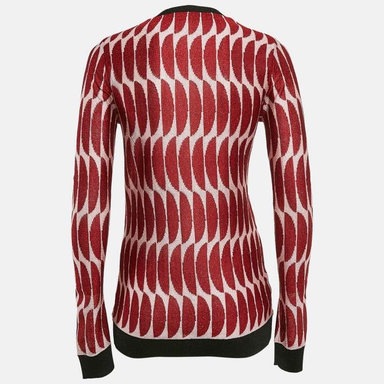 Pre Owned Marni Red Patterned Lurex Knit Button Front Cardigan S