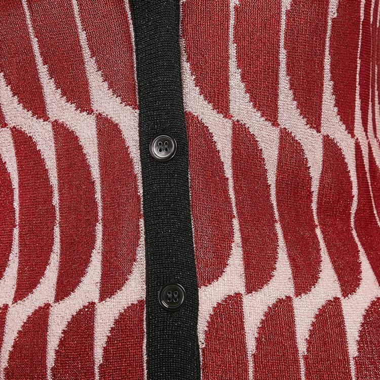 Pre Owned Marni Red Patterned Lurex Knit Button Front Cardigan S
