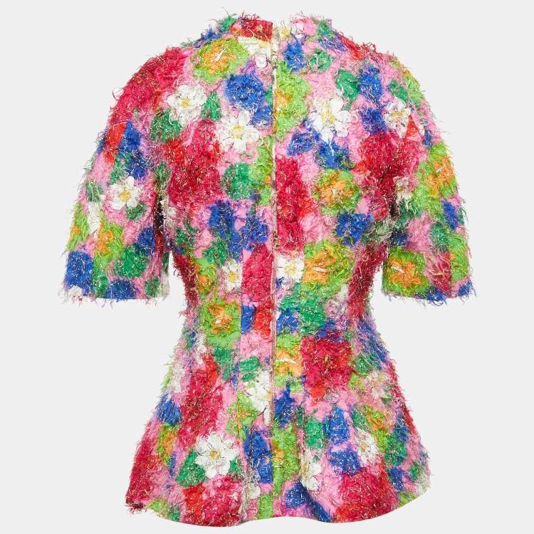 Pre Owned Marni Multicolor Floral Print Cotton Blend and Lurex Top S