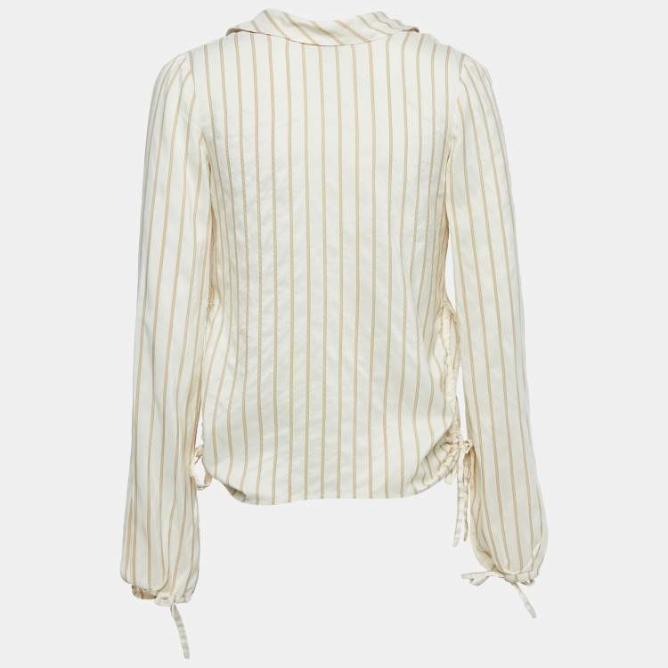 Pre Owned Marni Cream Stripe Silk Neck Tie-Up Detail Blouse S
