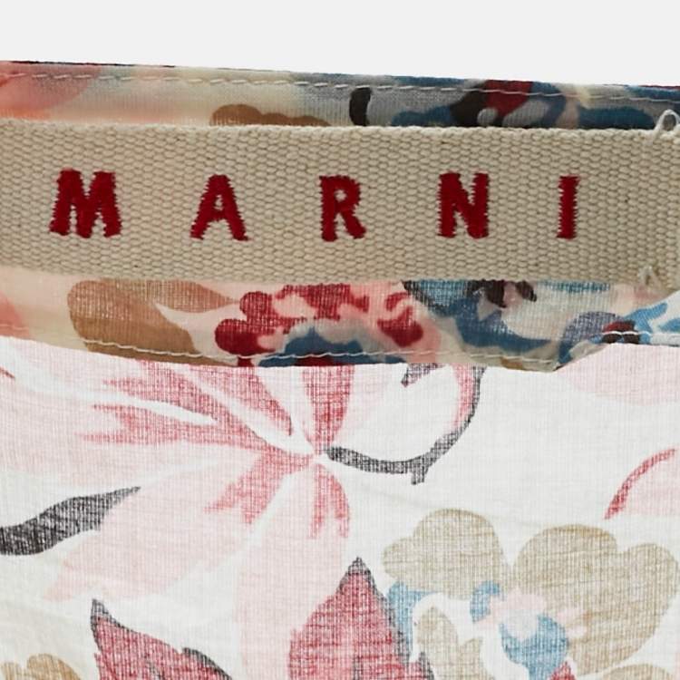 Pre Owned Marni Multicolor Floral Print Cotton Tie-Up Detail Blouse S