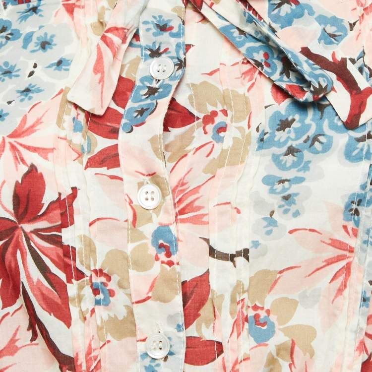 Pre Owned Marni Multicolor Floral Print Cotton Tie-Up Detail Blouse S