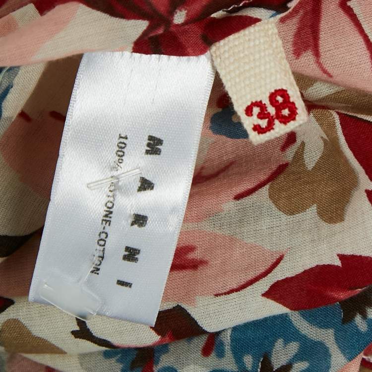 Pre Owned Marni Multicolor Floral Print Cotton Tie-Up Detail Blouse S
