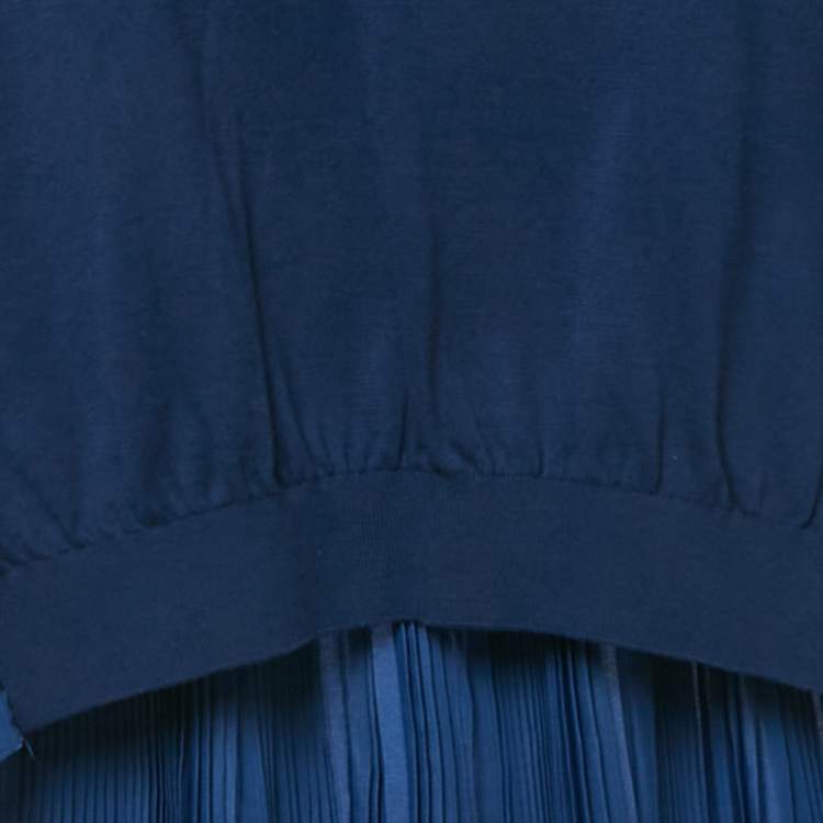 Pre Owned Marni Royal Blue Cotton Knit and Silk Pleated Asymmetric Top M