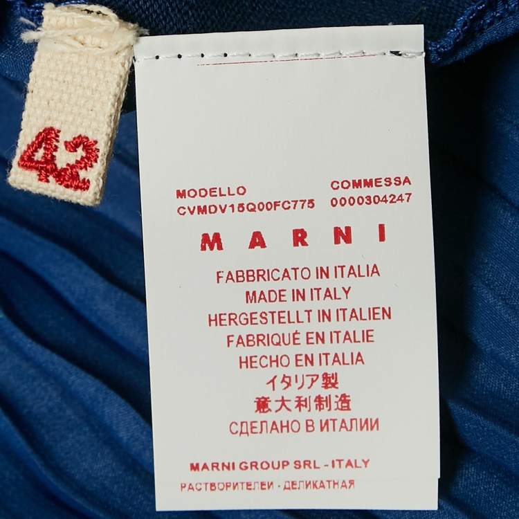 Pre Owned Marni Royal Blue Cotton Knit and Silk Pleated Asymmetric Top M