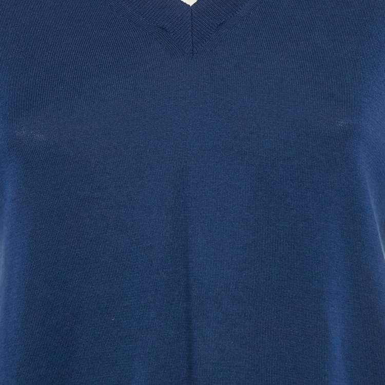 Pre Owned Marni Royal Blue Cotton Knit and Silk Pleated Asymmetric Top M