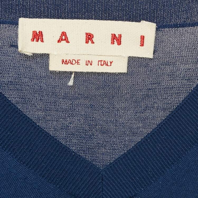 Pre Owned Marni Royal Blue Cotton Knit and Silk Pleated Asymmetric Top M