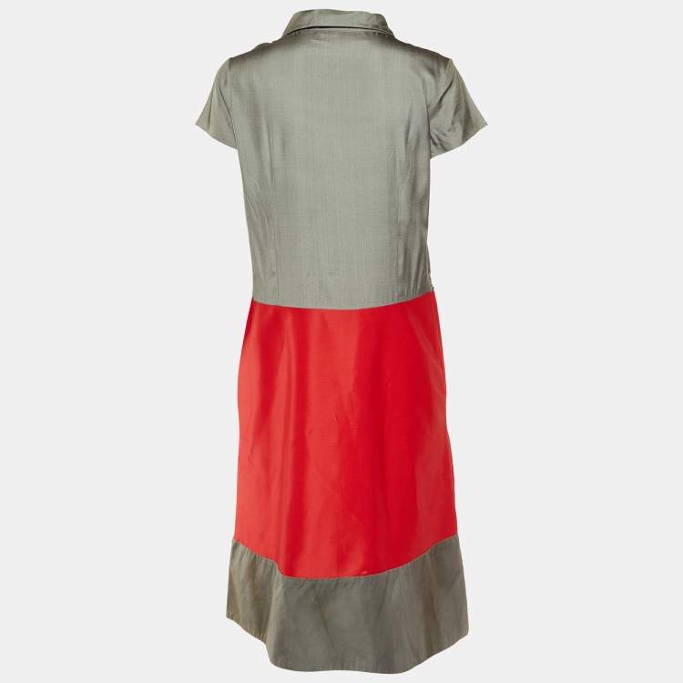 Pre Owned Marni Grey/Red Silk & Knit Midi Dress M