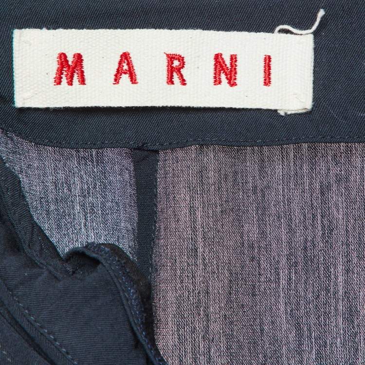 Pre Owned Marni Midnight Blue Viscose Pleat Detail Knee Length Skirt L