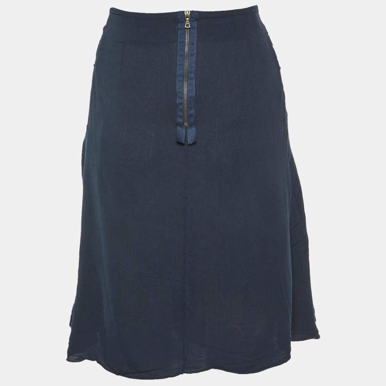 Pre Owned Marni Midnight Blue Viscose Pleat Detail Knee Length Skirt L