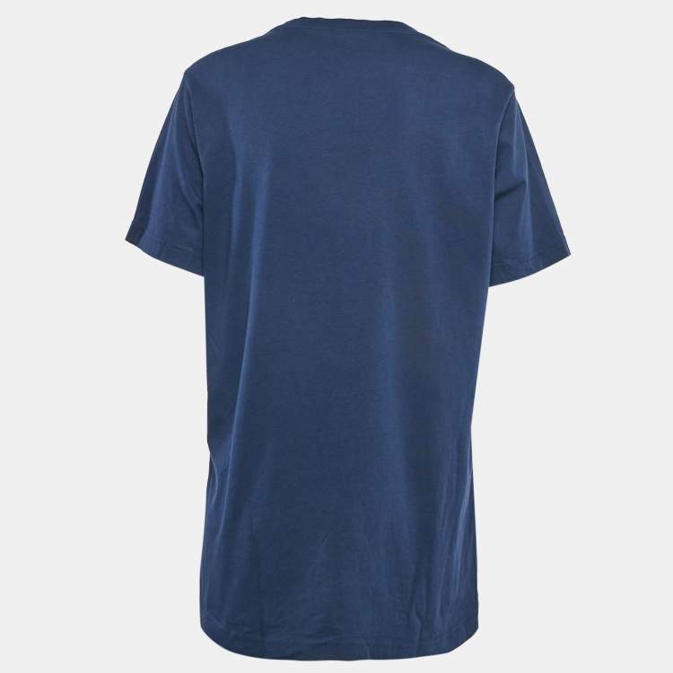 Pre Owned Marni Navy Blue Printed Cotton Crew Neck T-Shirt XL
