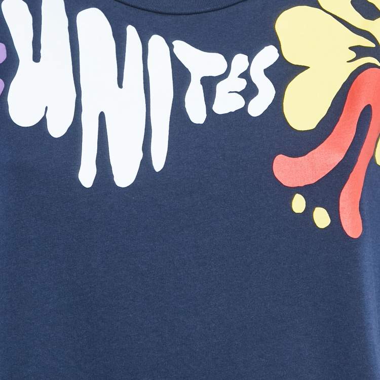 Pre Owned Marni Navy Blue Printed Cotton Crew Neck T-Shirt XL