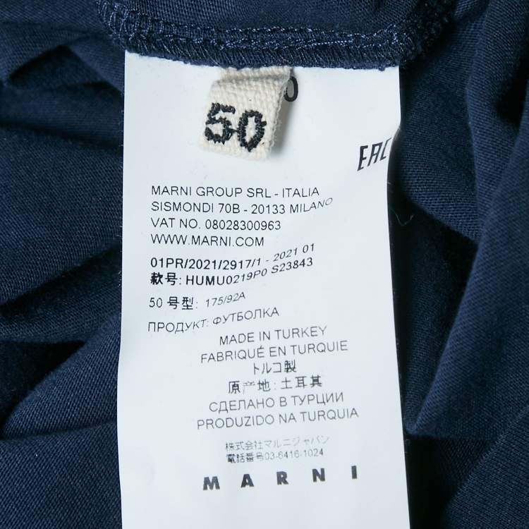 Pre Owned Marni Navy Blue Printed Cotton Crew Neck T-Shirt XL