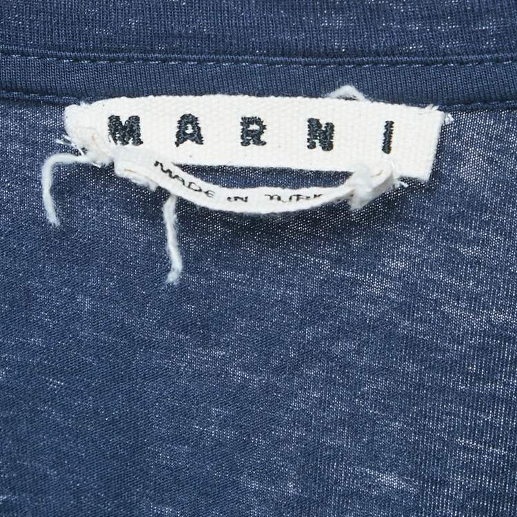 Pre Owned Marni Navy Blue Printed Cotton Crew Neck T-Shirt XL