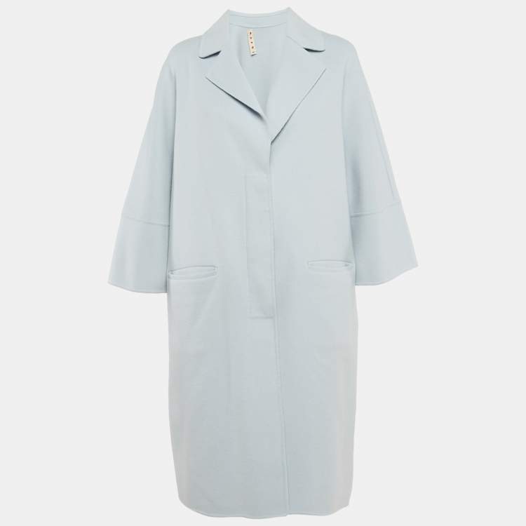 Pre Owned Marni Blue Wool Blend Felt Mid-Length Coat L