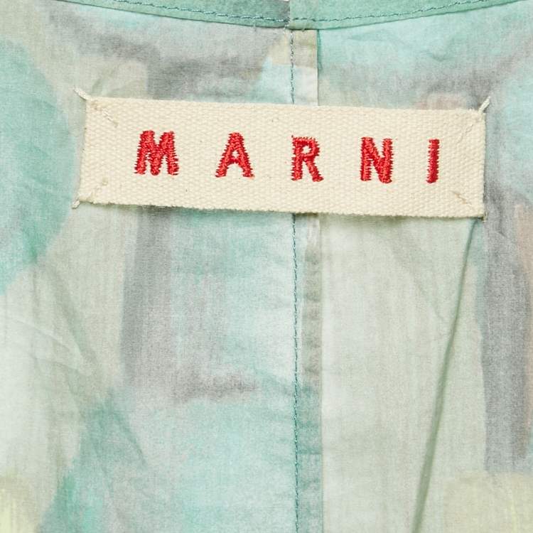 Pre Owned Marni Green/Multicolor Abstract Print Cotton Sleeveless Pleated Mini Dress M