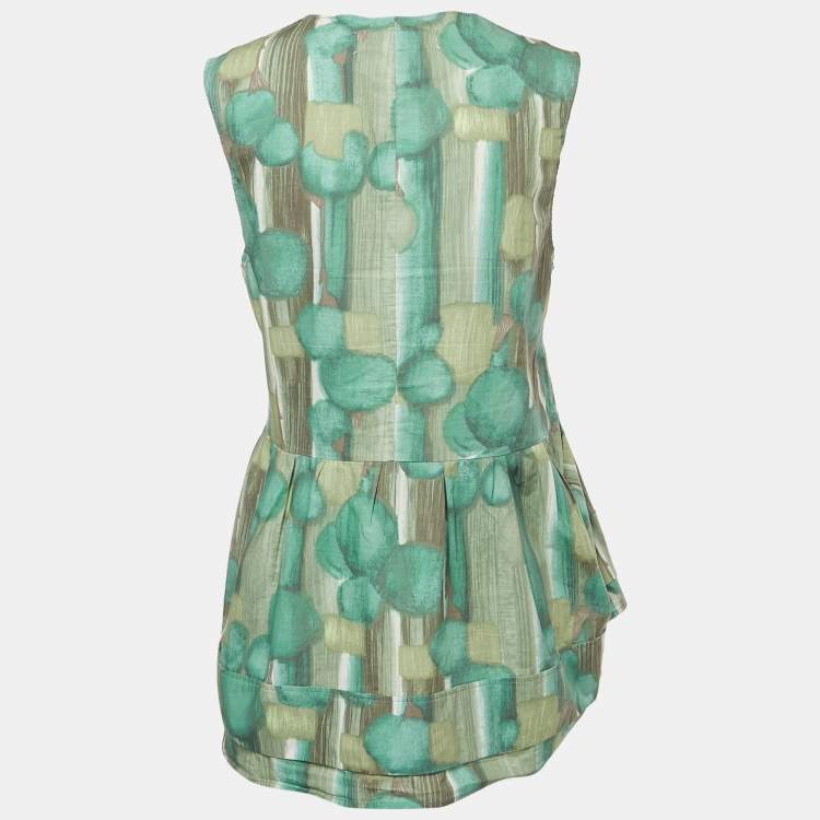 Pre Owned Marni Green/Multicolor Abstract Print Cotton Sleeveless Pleated Mini Dress M