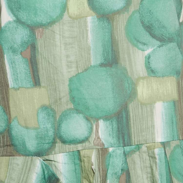 Pre Owned Marni Green/Multicolor Abstract Print Cotton Sleeveless Pleated Mini Dress M