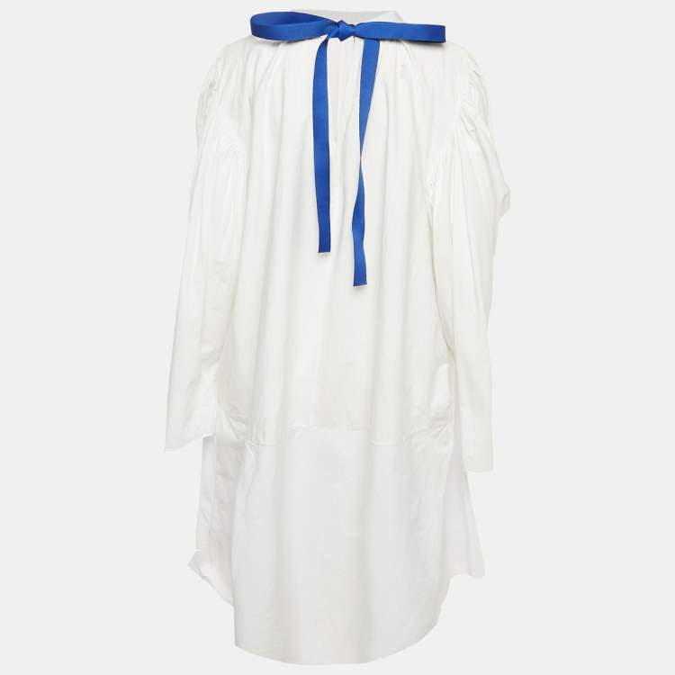 Pre Owned Marni White Striped Cotton Loose Fit Midi Dress S