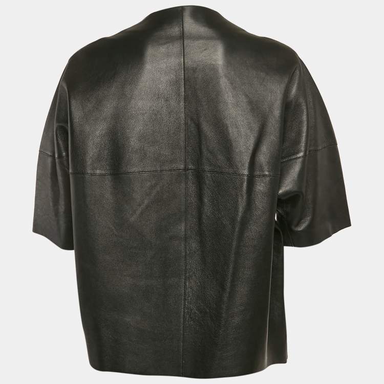 Pre Owned Marni Black Leather Double Breasted Short Jacket S