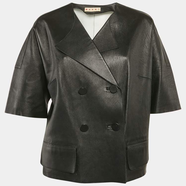 Pre Owned Marni Black Leather Double Breasted Short Jacket S