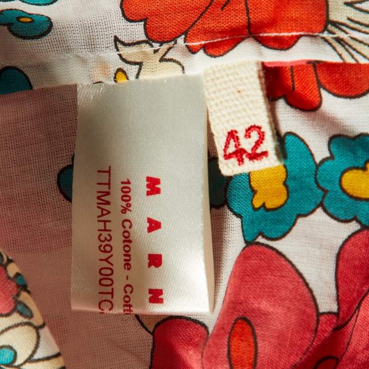 Pre Owned Marni White/Red Floral Print Cotton Peplum Top M