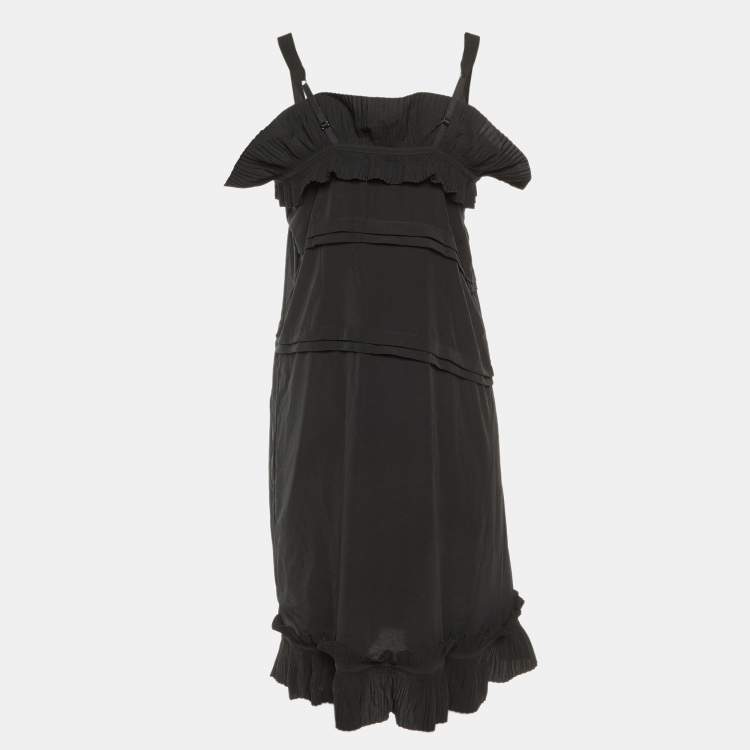 Pre Owned Marni Black Crepe Ruffled Sleeveless Midi Dress M