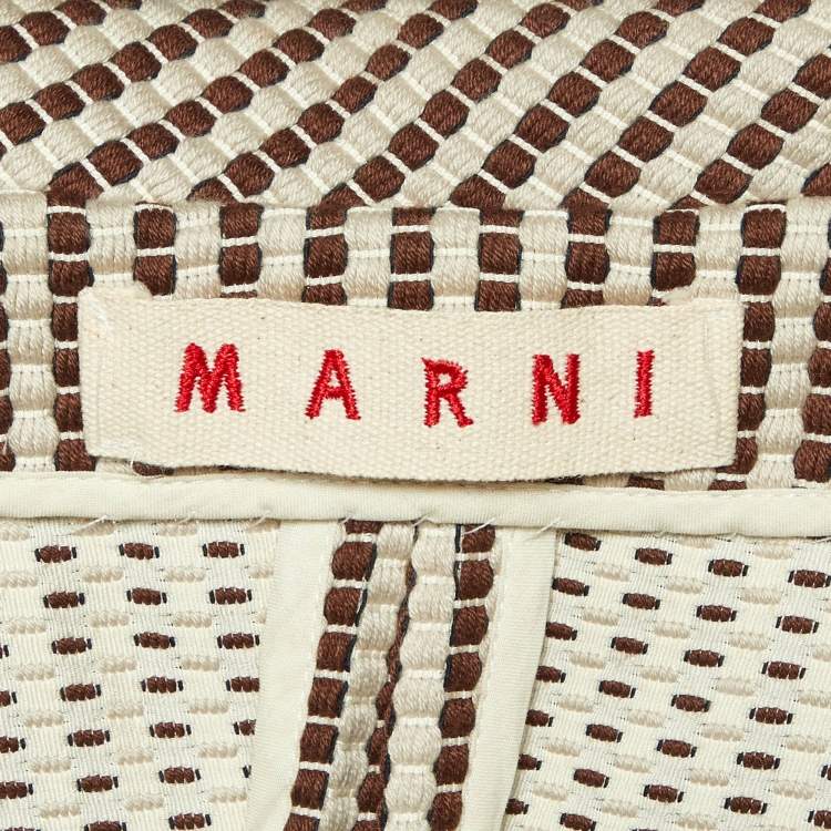 Pre Owned Marni Brown Textured Stripe Cotton Short Sleeve Coat L