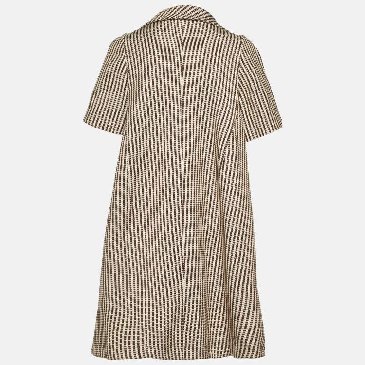Pre Owned Marni Brown Textured Stripe Cotton Short Sleeve Coat L