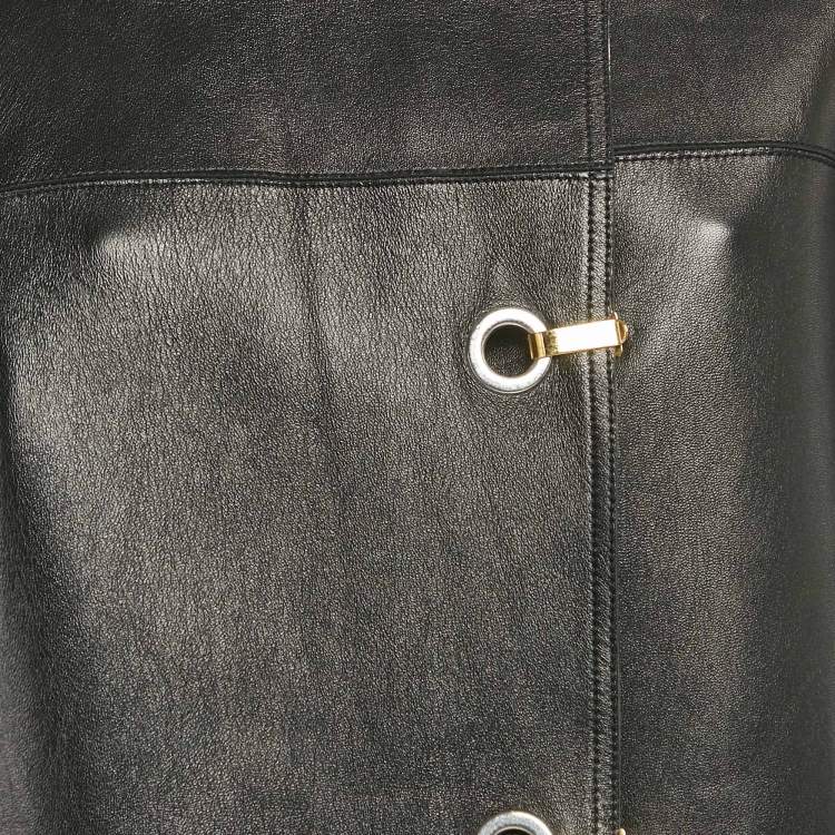 Pre Owned Marni Black Leather Short Sleeve Coat M