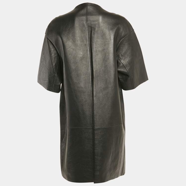Pre Owned Marni Black Leather Short Sleeve Coat M