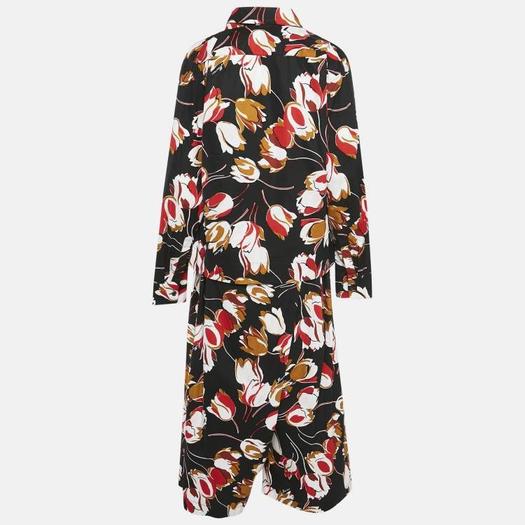 Pre Owned Marni Black/Red Floral Print Cotton Blouse and Pants Set M