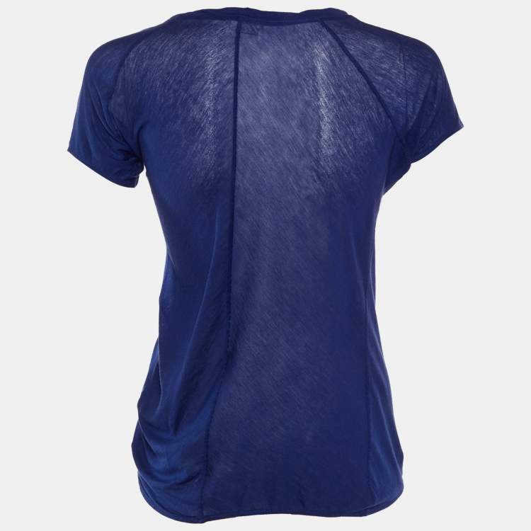 Pre Owned Marni Navy Blue Cotton Knit Deep Neck T-Shirt M