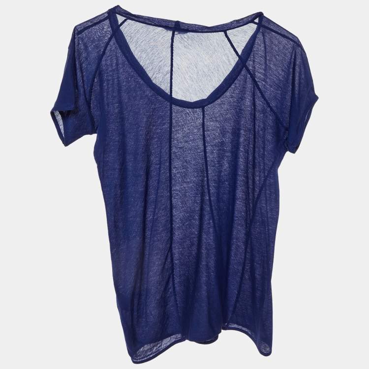 Pre Owned Marni Navy Blue Cotton Knit Deep Neck T-Shirt M