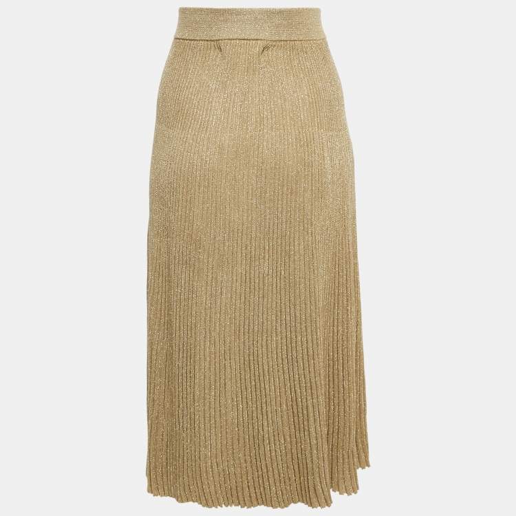 Pre Owned Marni Gold Pleated Lurex Knit Midi Skirt S