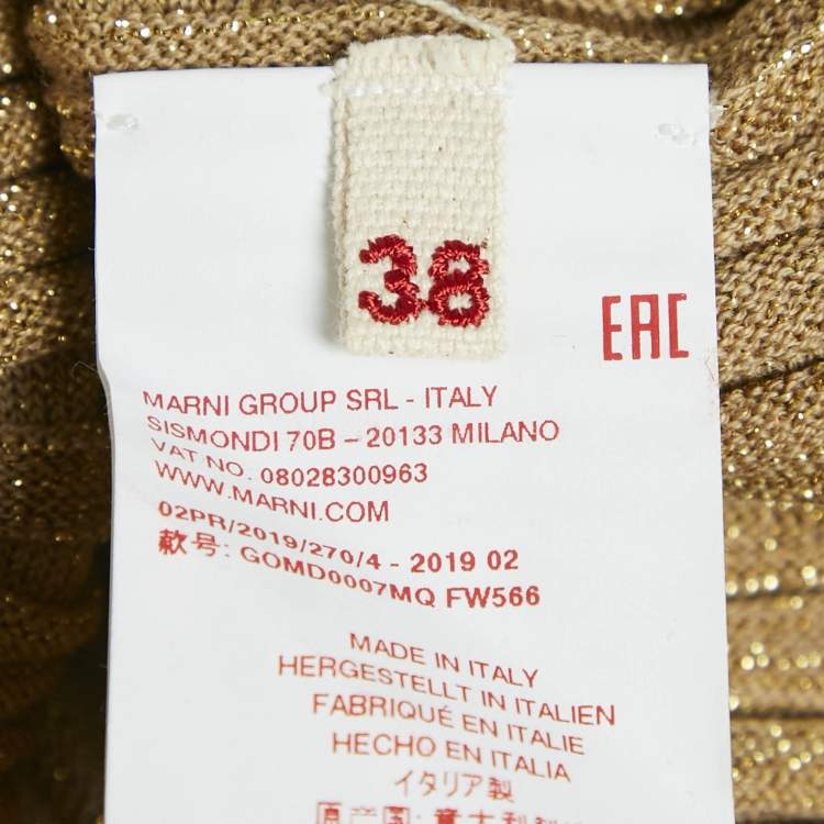 Pre Owned Marni Gold Pleated Lurex Knit Midi Skirt S