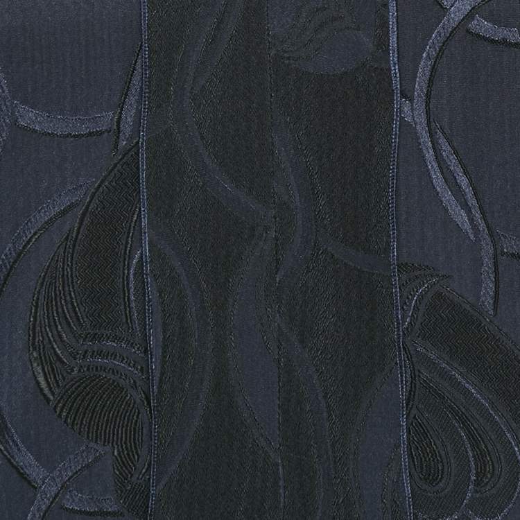 Pre Owned Marni Navy Blue Jacquard Silk Blend Blouse M