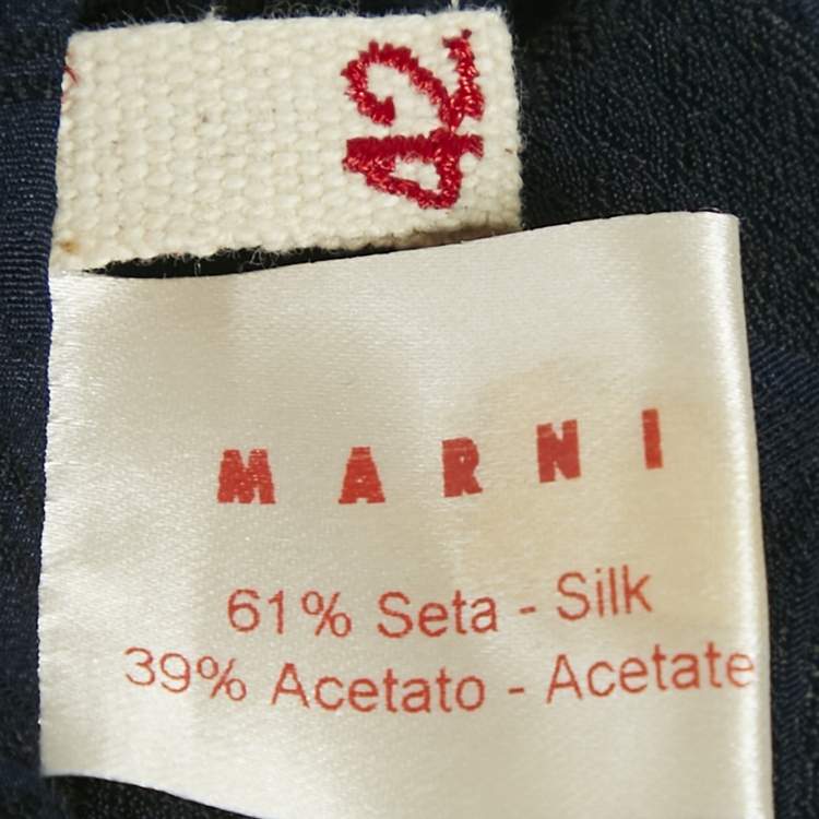 Pre Owned Marni Navy Blue Jacquard Silk Blend Blouse M