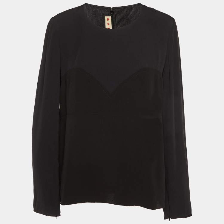 Pre Owned Marni Two-Tone Crepe Long Sleeve Top L