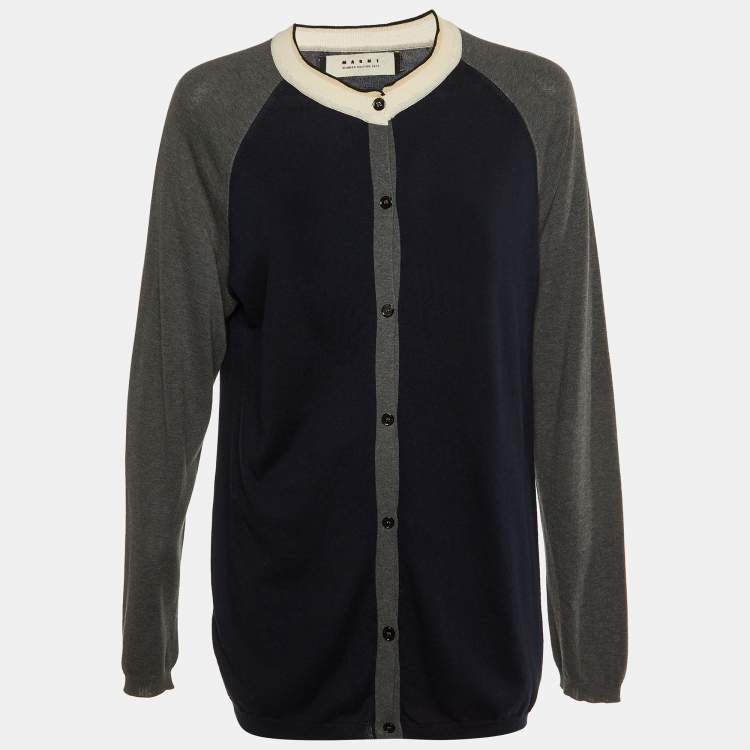 Pre Owned Marni Black & Grey Cotton Knit Button Front Cardigan L