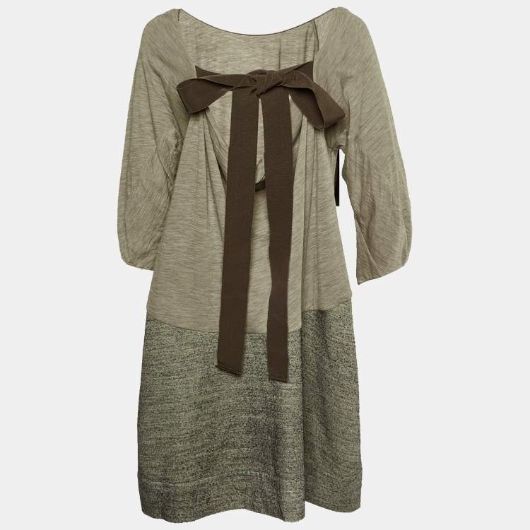 Pre Owned Marni Cream & Grey Wool Paneled Oversized Mini Dress M