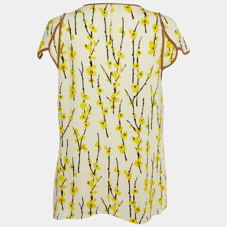 Pre Owned Marni Cream printed Silk Crepe Top M
