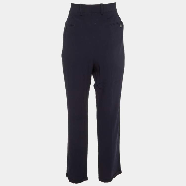 Pre Owned Marni Navy Blue Crepe Tapered Leg Trousers L