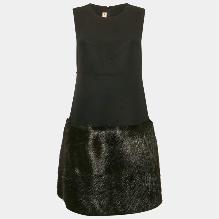 Pre Owned Marni Black Suede and Real Fur Trim Short Dress M